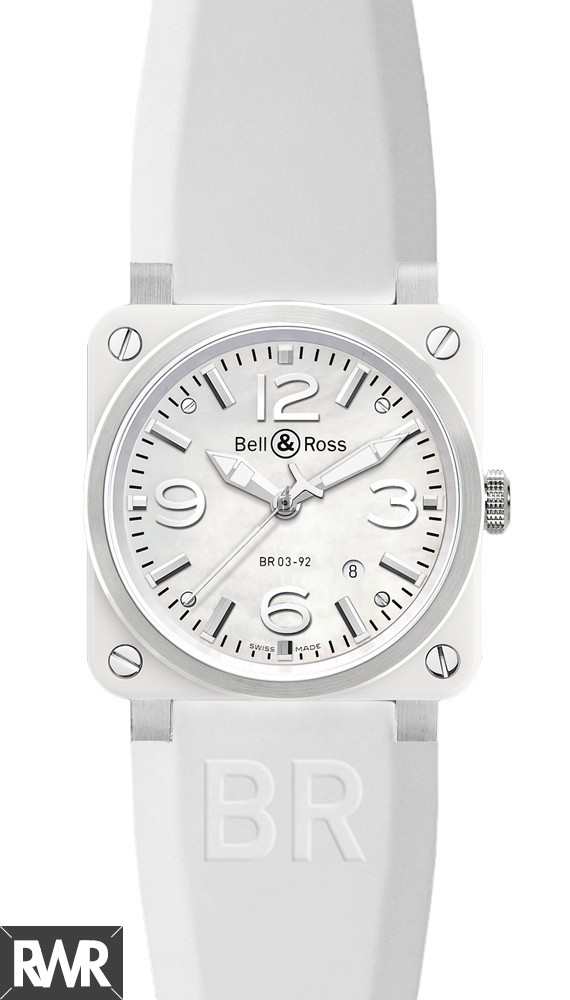 Replica Bell & Ross Automatic 42mm Mens Watch BR 03-92 White Ceramic Rubber